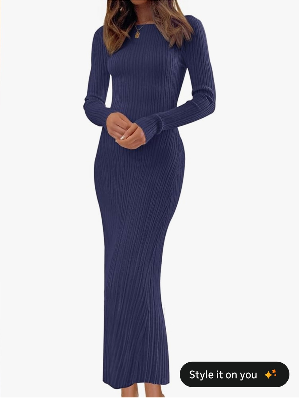 Amazon Long Sleeve Navy Ribbed Maxi Dress